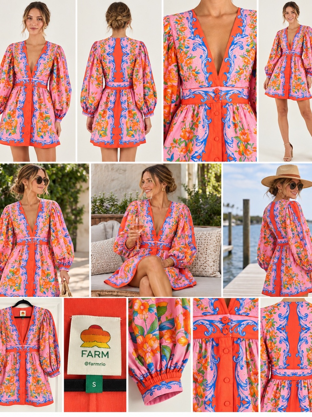 🌸 FARM Rio Pink & Orange Floral Mini Dress — Size Small